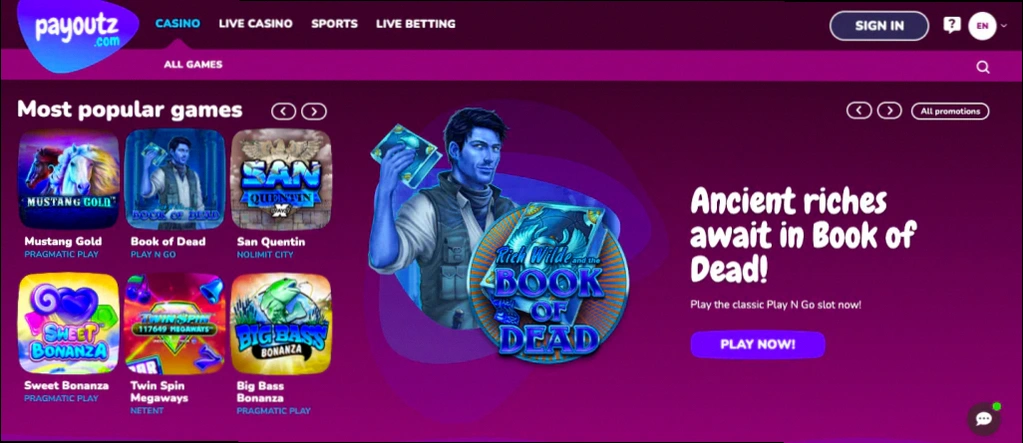 Payoutz casino 100% upp till €100 plus 100 gratissnurr